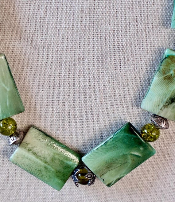 Silver Tone and Rectangular Green Marbled Lucite … - image 6