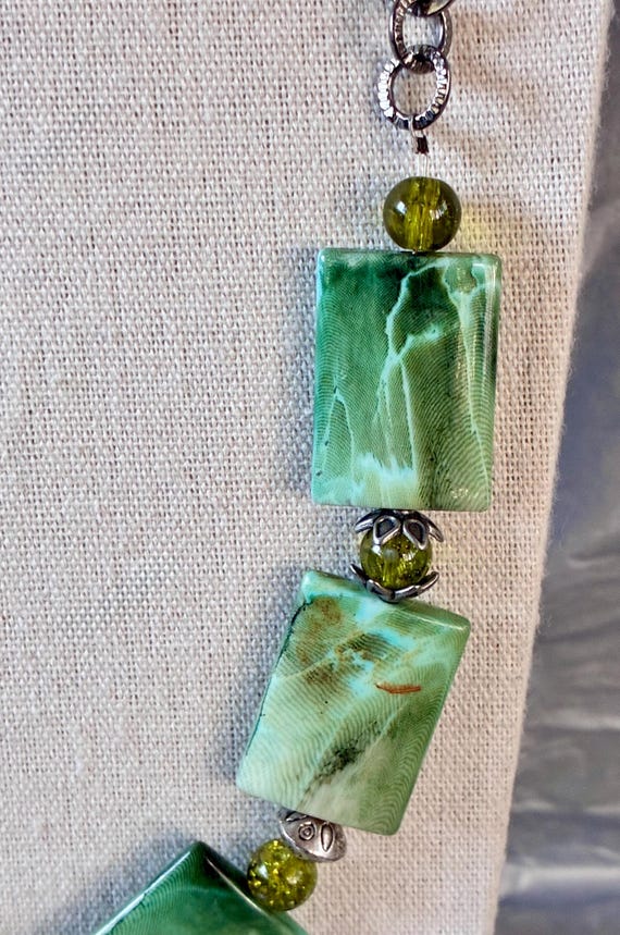 Silver Tone and Rectangular Green Marbled Lucite … - image 5