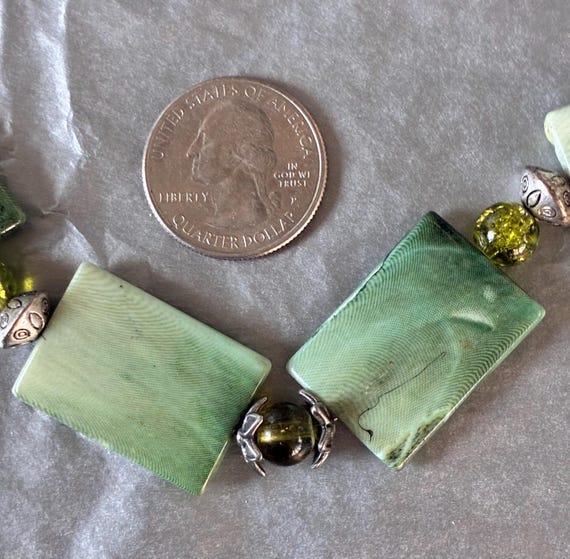 Silver Tone and Rectangular Green Marbled Lucite … - image 16