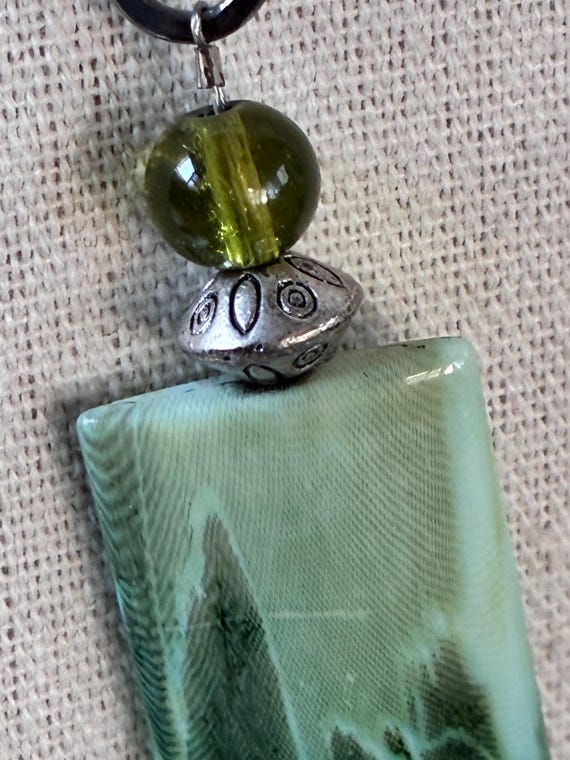 Silver Tone and Rectangular Green Marbled Lucite … - image 9
