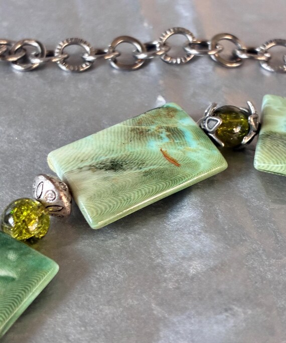 Silver Tone and Rectangular Green Marbled Lucite … - image 17