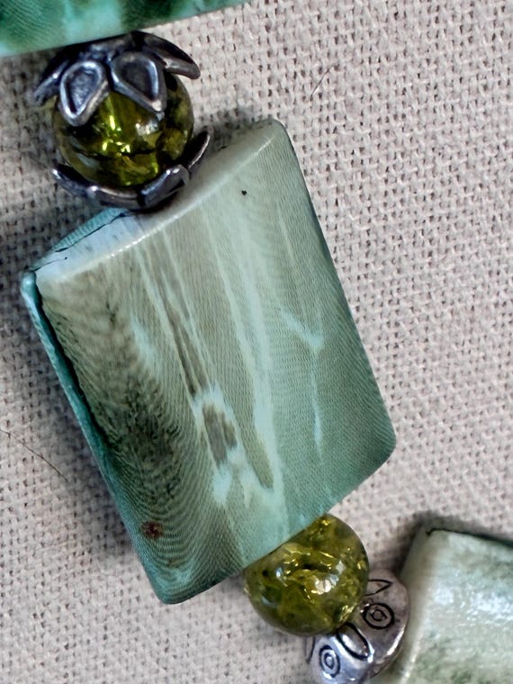 Silver Tone and Rectangular Green Marbled Lucite … - image 10