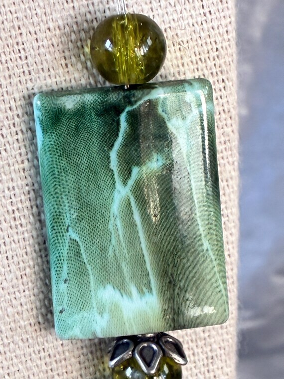 Silver Tone and Rectangular Green Marbled Lucite … - image 11