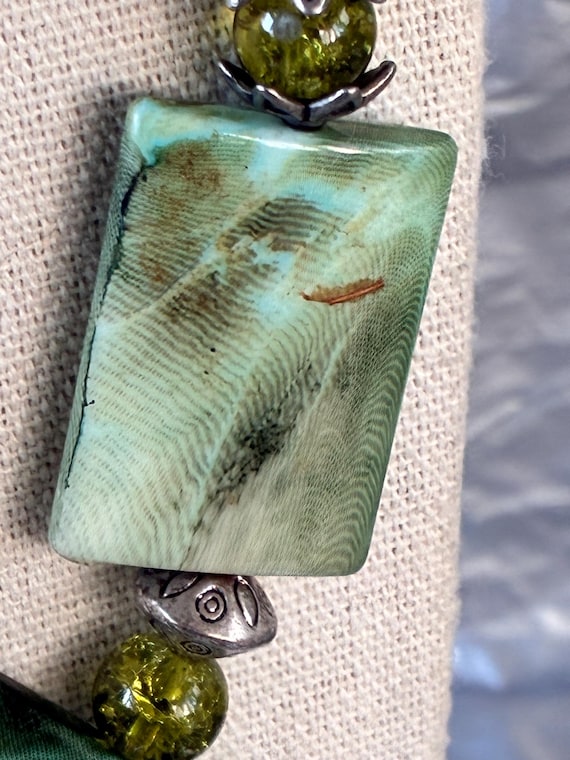 Silver Tone and Rectangular Green Marbled Lucite … - image 12