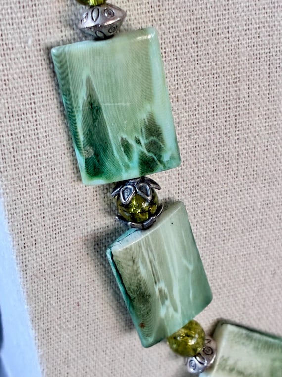 Silver Tone and Rectangular Green Marbled Lucite … - image 8