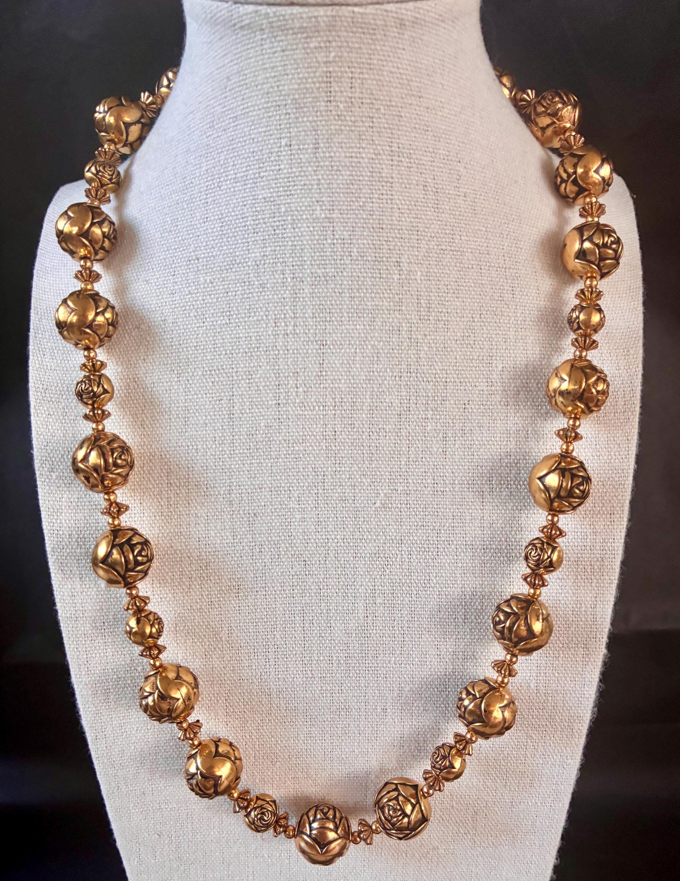1940s Gold Tone Textured Rose Bud Beaded Necklace 21” MCM - Etsy