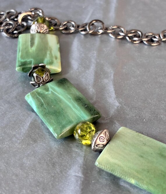 Silver Tone and Rectangular Green Marbled Lucite … - image 18