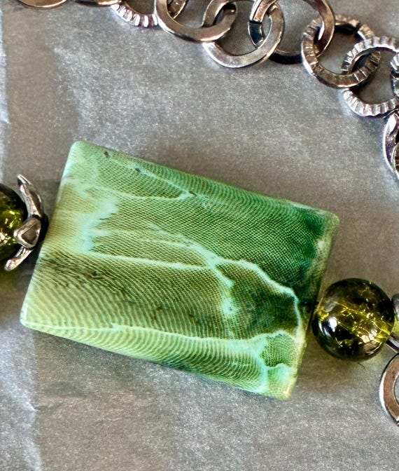 Silver Tone and Rectangular Green Marbled Lucite … - image 20