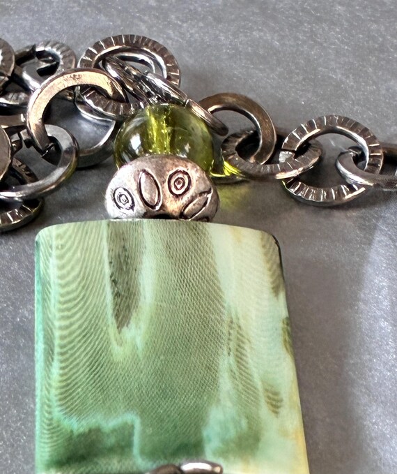 Silver Tone and Rectangular Green Marbled Lucite … - image 19