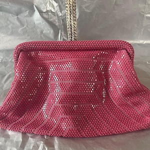 Bolso de mano de malla rosa GoGo, estilo retro, de los años 60, de 25 x 15 cm