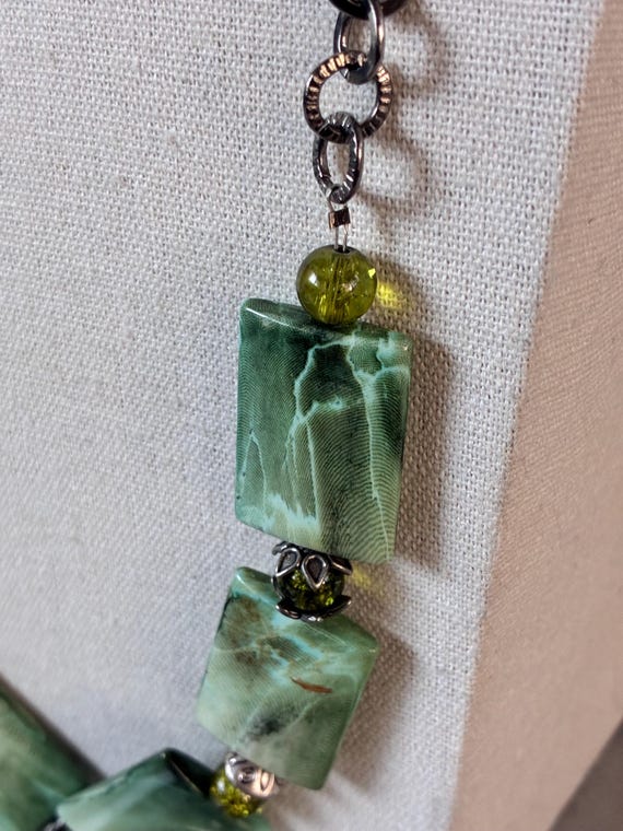 Silver Tone and Rectangular Green Marbled Lucite … - image 15