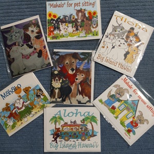 Tarjetas de notas de arte originales de Hoppers art, conjunto de tarjetas caprichosas con sobres, arte dibujado a mano de la gran isla de hawai