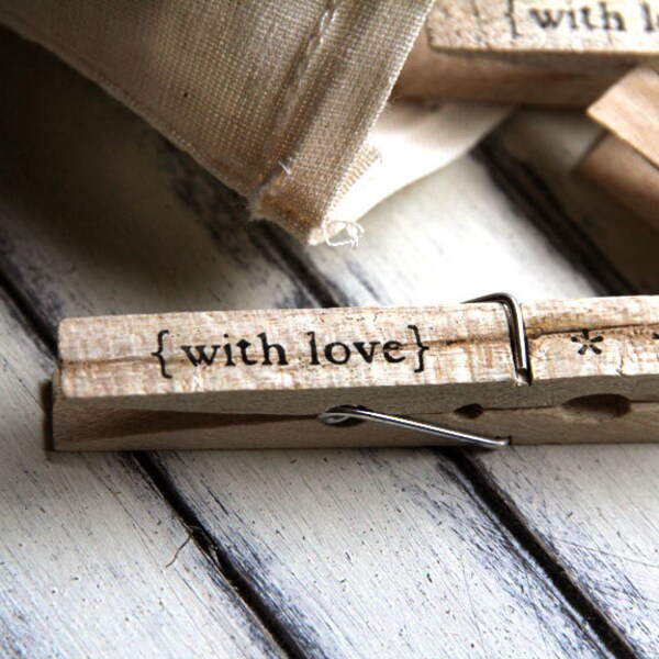 Set of 12 Clothespins - with love