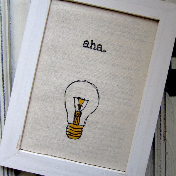 Linocut print / Screenprint - 5" x 7" aha light bulb fabric print - Yellow