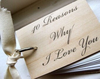 I Love You wood notepad / notebook - 40 reasons why I love you - Mini notepad (3" x 2")