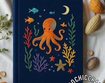 Sea Embroidered Photo Album, Handmade Ocean Memory Book, Octopus Shark Whale Crab Turtle Fish Jellyfish Photo Book Gift