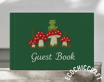 Frog Mushroom Embroidered Journal Handmade A5 Notebook, Kraft Sketchbook, Forestcore Gift, Whimsical Wedding Guest Book Alternative