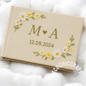 Daisy Embroidered Journal – Handmade A5 Floral Notebook, Kraft Cover Sketchbook, Wedding Memory Writing Book