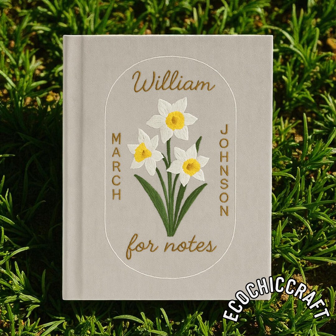 March Birthday Notebook, Hand Embroidered Diary, Personalized March ...