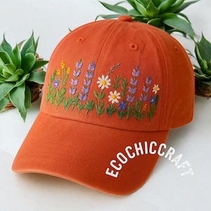 Lavender and Daisy Flower Embroidered Baseball Cap, Hand Stitched Floral Hat, Custom Aesthetic Cap, Gift for Her, Cute Summer Hat
