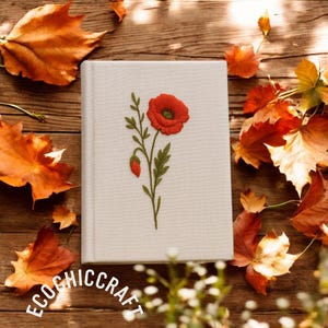 Birth Month Flower Journal A5 - Personalized Embroidered Notebook - Daisy Floral Fabric Cover - Custom Handmade Gift for Her
