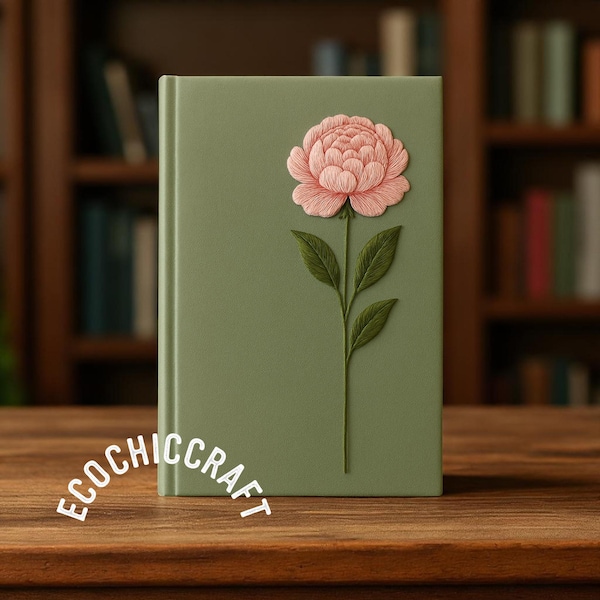 Cuaderno/Diario floral bordado a mano personalizado – Tapa de tela tamaño A5 / Tulipán, rosa, peonía, girasol / Regalo para escritores, artistas y amantes de la jardinería