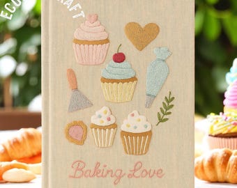 Baking Lover Journal with Embroidered Cover – A5 Personalized Recipe Book, Custom Cookbook Gift for Bakers, Handmade Kitchen Notebook