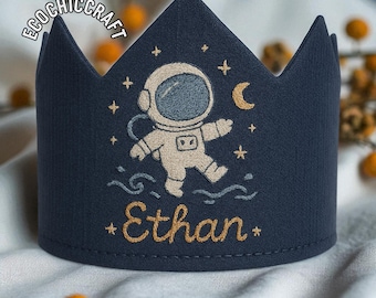Corona de astronauta para niños, corona espacial, fiesta de explorador de cohetes, bordado de planetas, gorro de cumpleaños de galaxia para niños pequeños