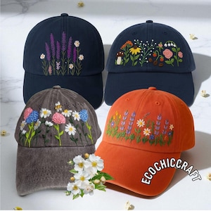 Embroidered Garden Flowers Hat – Handmade Wildflower & Bloom Cap, Cottagecore Floral Baseball Hat, Custom Nature Gift for Gardeners, for Her