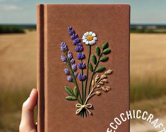 Custom Hand Embroidered Fabric Notebook - Personalized Journal with Daisy, Reedgrass, Wildflowers | Handmade Hardcover Diary Gift