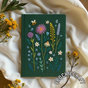 Minimalist Embroidered Notebook, Handmade Floral Journal, Simple Embroidery Sketchbook, Aesthetic Hand Stitched Custom Flower Writing Diary