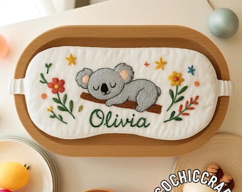 Hand Embroidered Sleeping Animal Eye Mask – Handmade Sleep Mask with Fox, Cat, Bear, Soft Travel Gift for Her or Kid, Children Birthday Gift