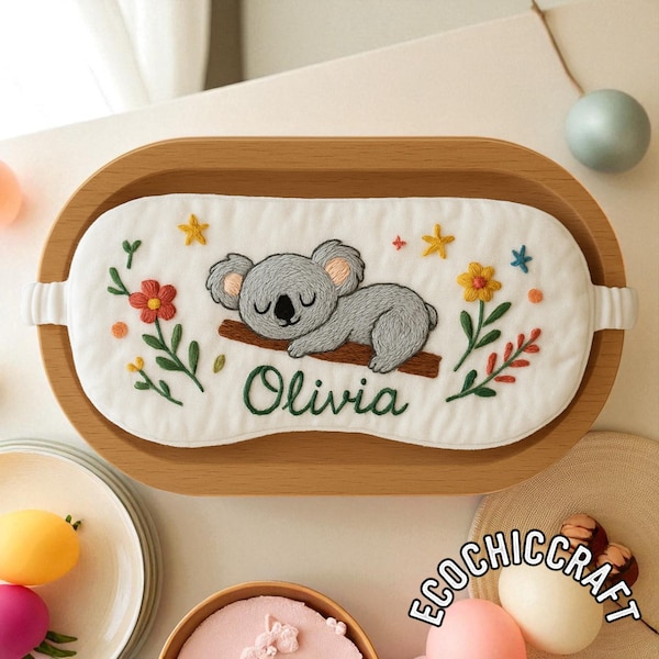 Hand Embroidered Sleeping Animal Eye Mask – Handmade Sleep Mask with Fox, Cat, Bear, Soft Travel Gift for Her or Kid, Children Birthday Gift