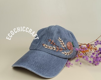 バラの刺繍入りキャップ、カスタム刺繍入りキャップ、花の刺繍入り