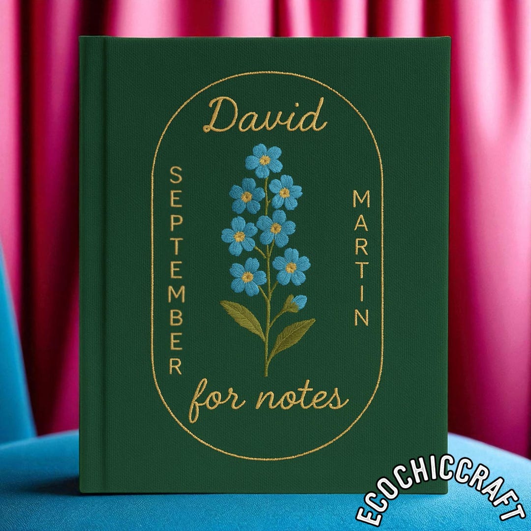 September Birthday Notebook, Hand Embroidered Diary, Personalized ...