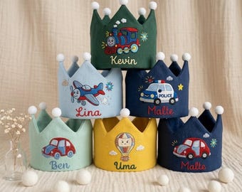 Embroidered Firefighter Crown, Police Car Birthday Crown, Airplane Transportation for Toddler, Boy Party Hat
