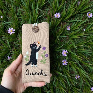Cat Hand-Embroidered Glasses Case – Handmade Eyeglass Pouch with Cute Kitty Designs – Padded & Shockproof Eyewear Sleeve Gift for Cat Lovers image 10