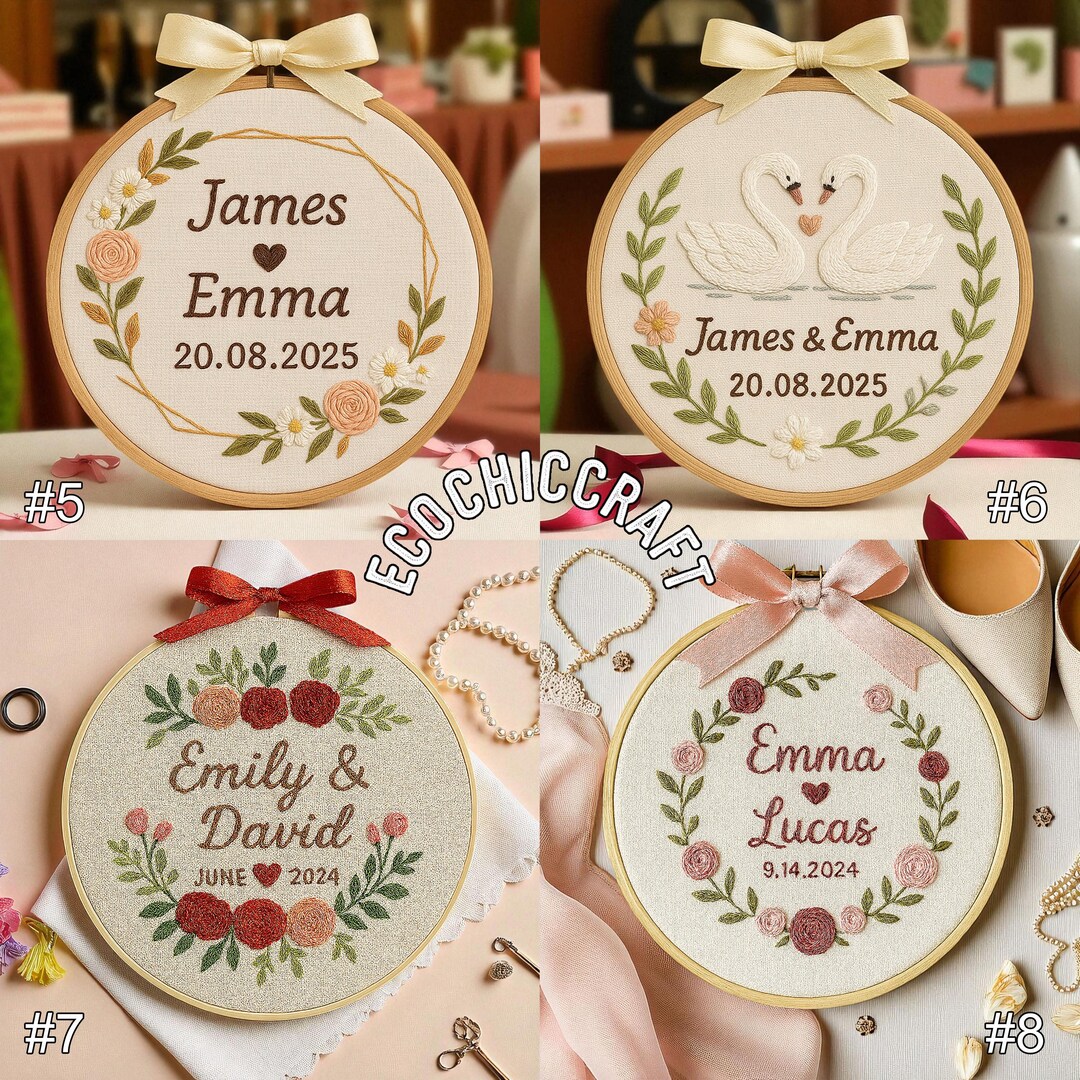 Wedding Embroidered Hoop Art – Custom Couple Name, Hand Embroidery Wall ...