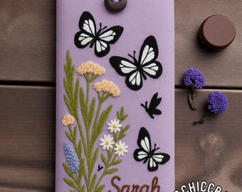 Hand Embroidered Glasses Case, Butterfly and Flower Eyeglass Pouch, Floral Embroidery Sunglasses Holder, Vintage Handmade Gift for Women