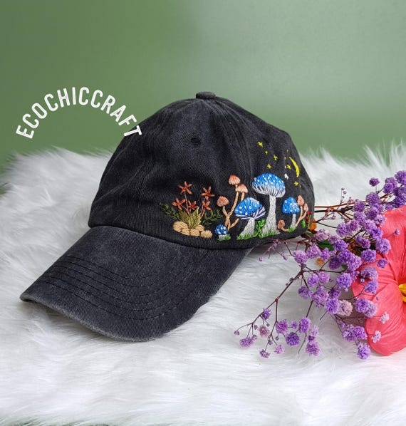 Embroidered nature design on Gray strap back Cap artsy Nature Hat - Etsy main image 3