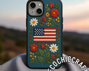 Coque de portable drapeau national brodée à la main - Coque de portable drapeau du pays brodée à la main - Cadeau d'identité patriotique pour papa, voyageur, expatrié, soldat