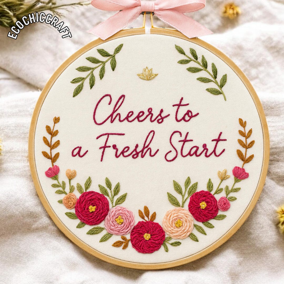 New Year Embroidery Hoop Art – Hand Embroidered Wall Decor, Lucky Hoop ...