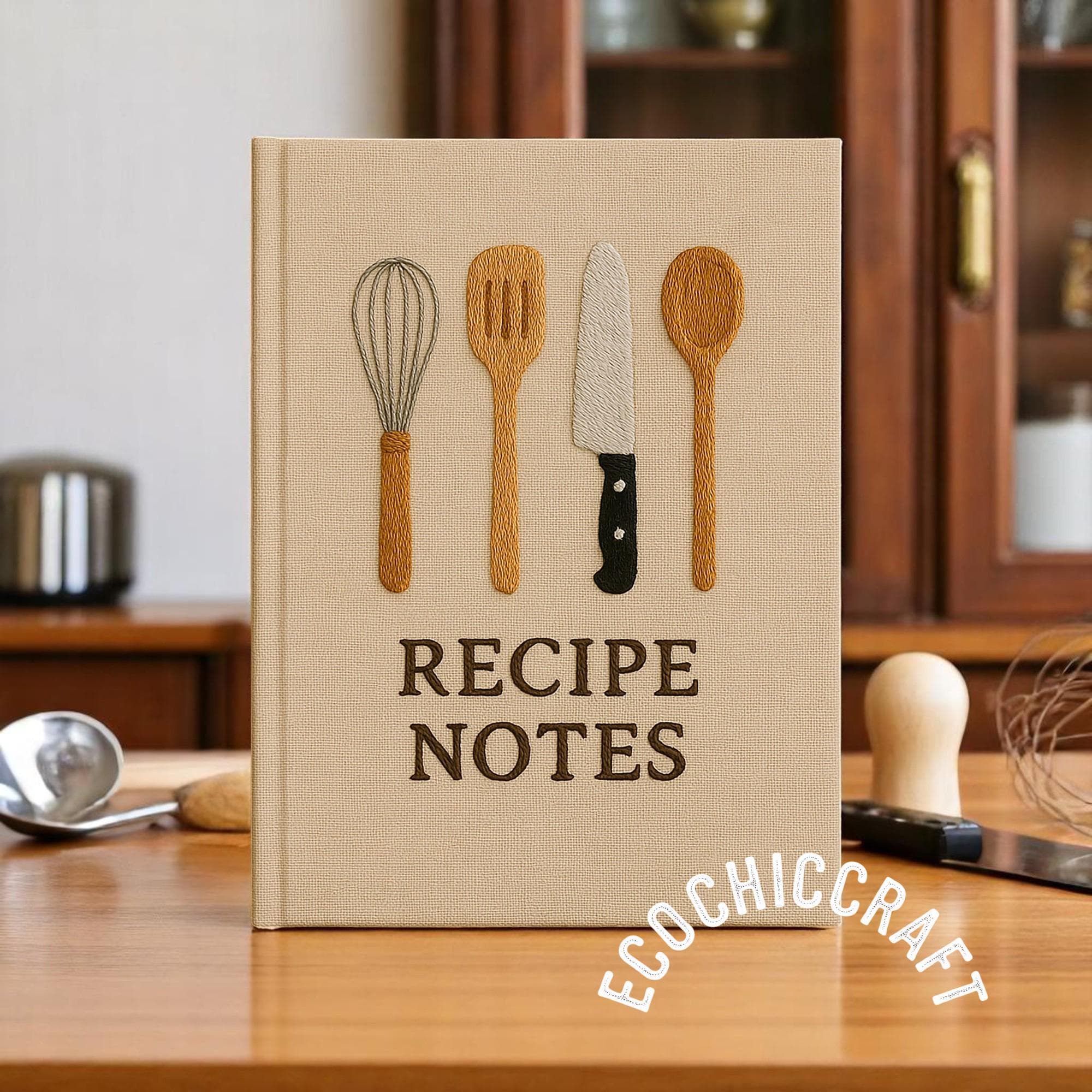 Handcrafted Recipe Book A5 - Embroidered Journal for Recipes, Personalized Cookbook, Handmade Kitchen Gift, Custom Family Recipe Notebook