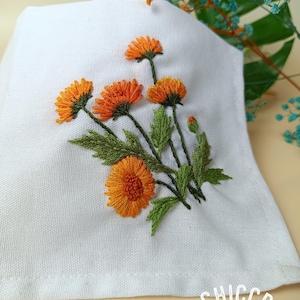 Custom Embroidered Handkerchiefs, Personalized Linen Embroidered Handkerchief, Daisy Handkerchief, Hand Embroidery