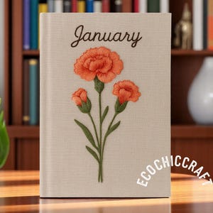 Birth Month Flower Embroidered Notebook A5, Personalized Hand Embroidered Floral Notebook, Daisy Journal, Fabric cover, Personalized Gift