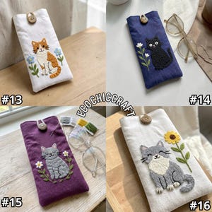 Cat Hand-Embroidered Glasses Case – Handmade Eyeglass Pouch with Cute Kitty Designs – Padded & Shockproof Eyewear Sleeve Gift for Cat Lovers image 8
