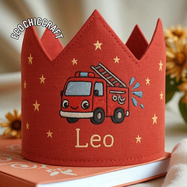Embroidered Firefighter Crown, Police Car Birthday Crown, Airplane Transportation for Toddler, Boy Party Hat
