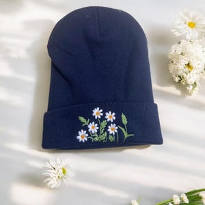 Handmade Floral Embroidered Beanie - Custom Color Daisy Rose Sunflower Wildflower Wool Headwear, Christmas gift, Boho Women Winter Hat image 12