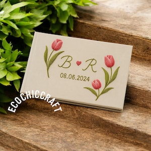 Tulip Embroidered Journal – Handmade A5 Floral Notebook, Kraft Sketchbook Gift, Writing Wedding Memory Book