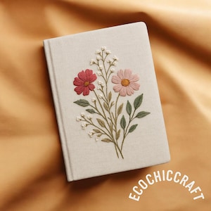 Personalized Daisy Journal A5 – Hand Embroidered Notebook – Floral Fabric Cover – Vintage Custom Journal – Handmade Gift for Her